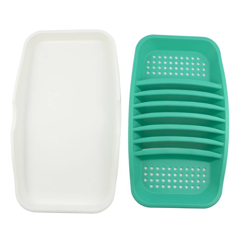 17" Low Profile Dish Rack with Green White Drip Tray Bed Bath